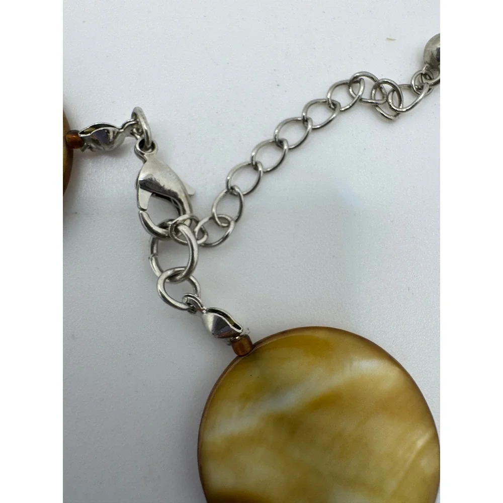 Golden Brown Shell Disc Statement Necklace & Matching Drop Earrings Jewelry Set